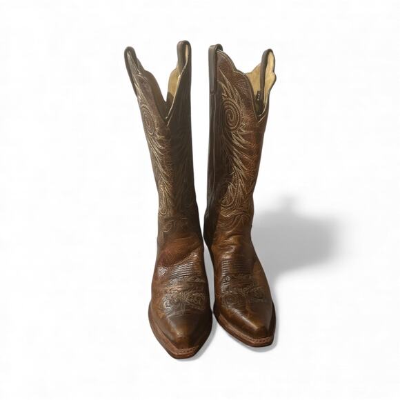 Justin L4332 Brown Damiana Cow Snipped Toe Western Boots Women Sz 7B Embroidered - Picture 4 of 9